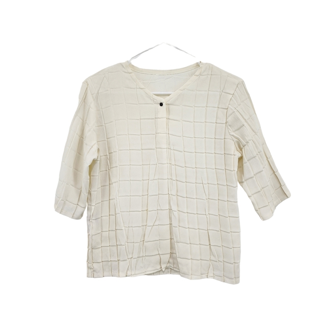 Babette Women's Crinkle Pleat Windowpane Cardigan - XS